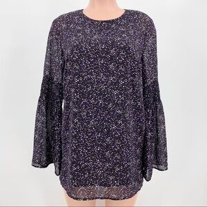 MICHAEL Michael Kors Purple Stars Print Bell Sleeve Tunic Blouse Top Size Medium
